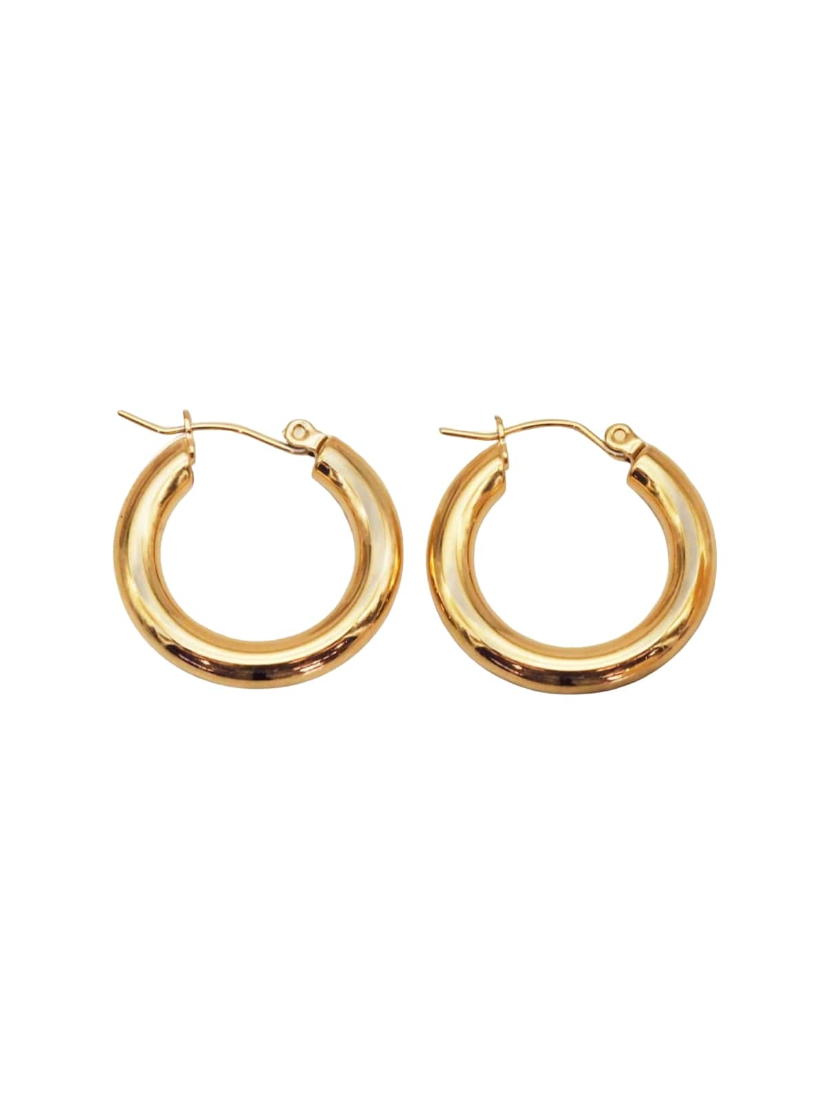 Boucles d'oreilles créoles rondes acier inoxydable, look minimaliste, style européen américain, finition or ou argent, trois tailles disponibles, modèle Uguette - Boucles d'oreilles - Or 24 mm