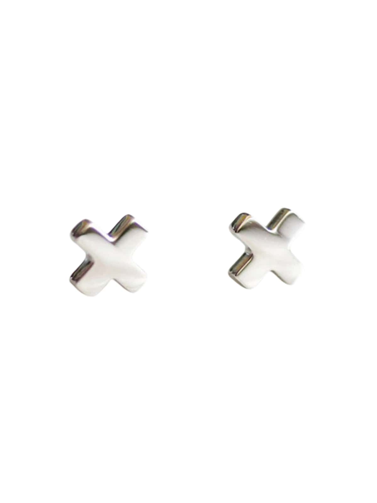 Boucles d'oreilles croix femme, acier inoxydable doré, bijou discret, placage or 18K, modèle Gusta - Boucles d'oreilles - Argent 4 mm