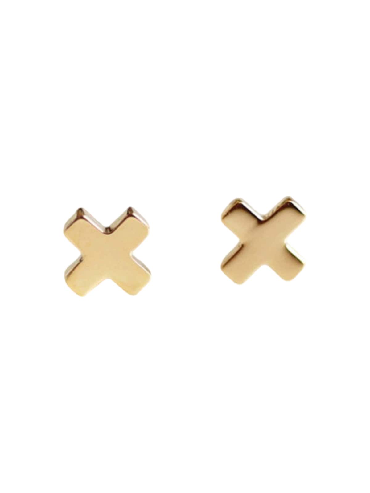 Boucles d'oreilles croix femme, acier inoxydable doré, bijou discret, placage or 18K, modèle Gusta - Boucles d'oreilles - Or 4 mm