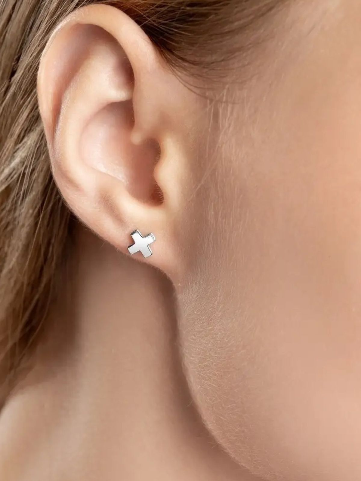 Boucles d'oreilles croix femme, acier inoxydable doré, bijou discret, placage or 18K, modèle Gusta - Boucles d'oreilles - Argent 4 mm