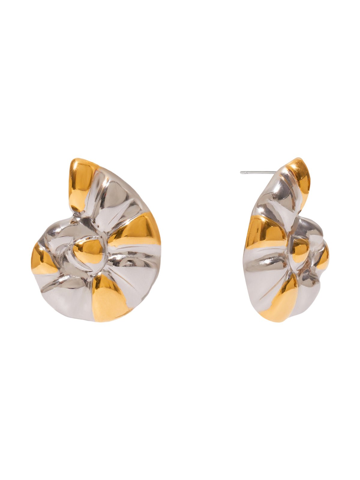 Boucles d’oreilles femme, motif coquillage, acier inoxydable, doré argenté, style moderne, modèle Coline - Boucles d'oreilles - Or et argent