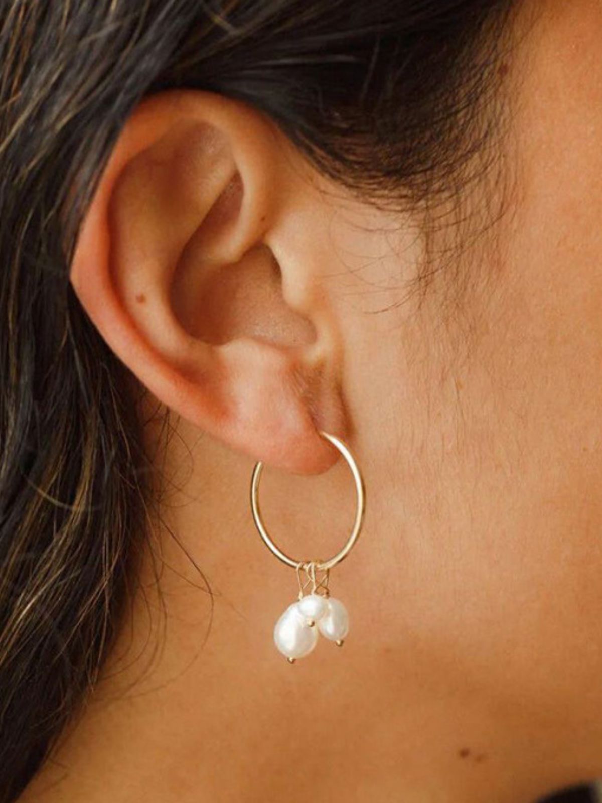 Boucles d’oreilles femme, perles d’eau douce, acier inoxydable, anneaux modernes, doré ou argenté, modèle Joselaine - Boucles d'oreilles - Or 25 mm
