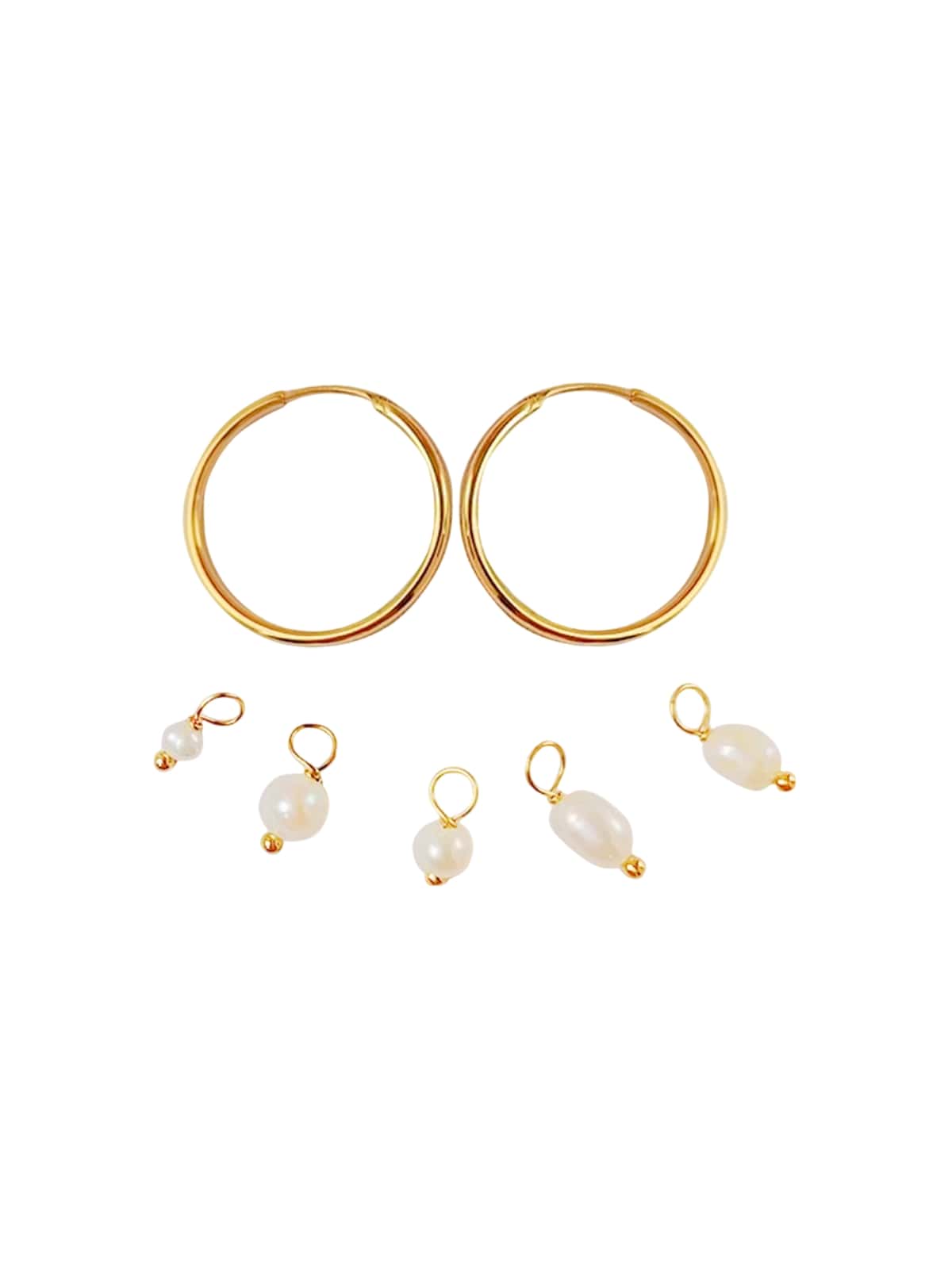 Boucles d’oreilles femme, perles d’eau douce, acier inoxydable, anneaux modernes, doré ou argenté, modèle Joselaine - Boucles d'oreilles - Or 25 mm