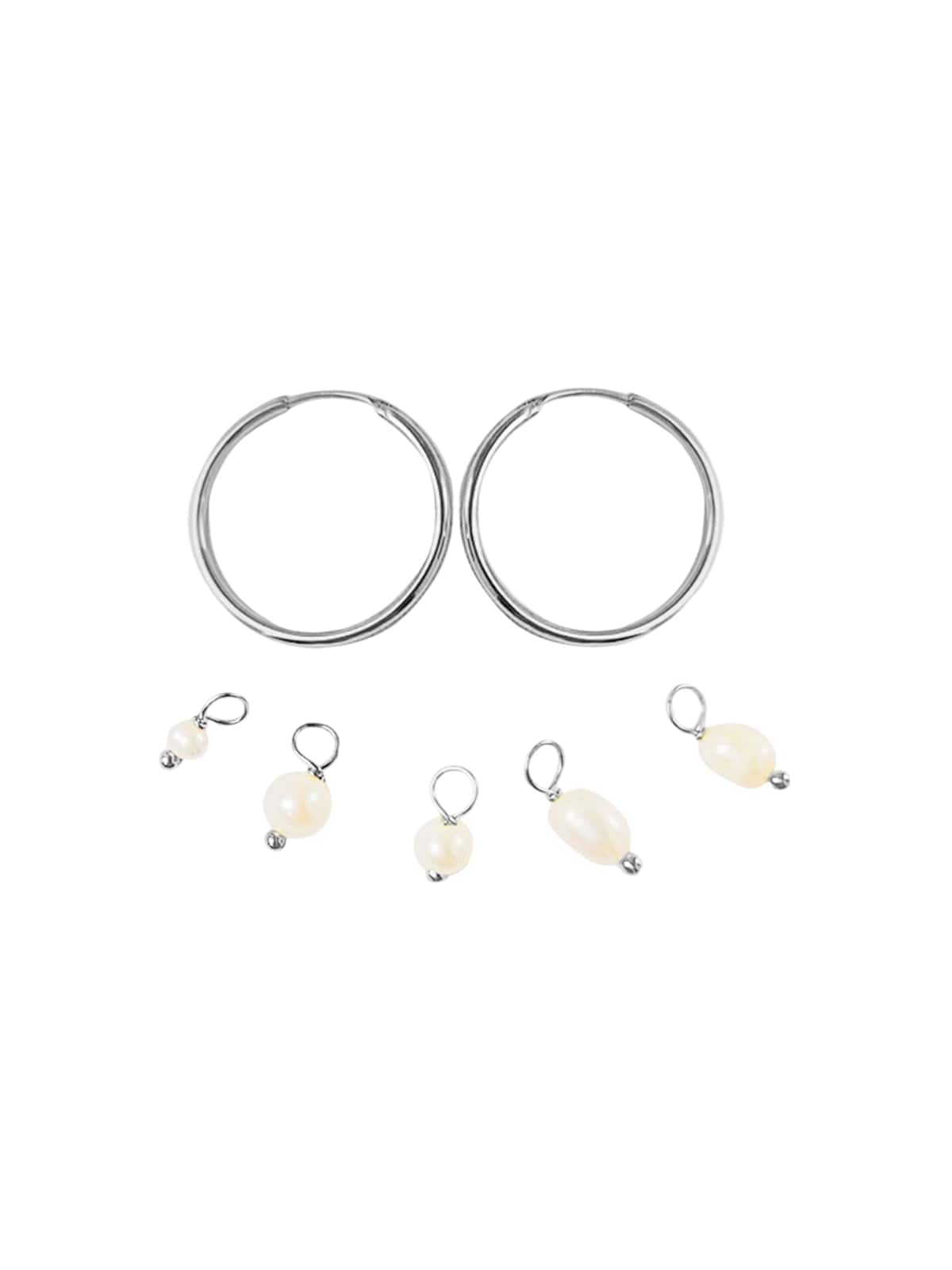 Boucles d’oreilles femme, perles d’eau douce, acier inoxydable, anneaux modernes, doré ou argenté, modèle Joselaine - Boucles d'oreilles - Argent 25 mm