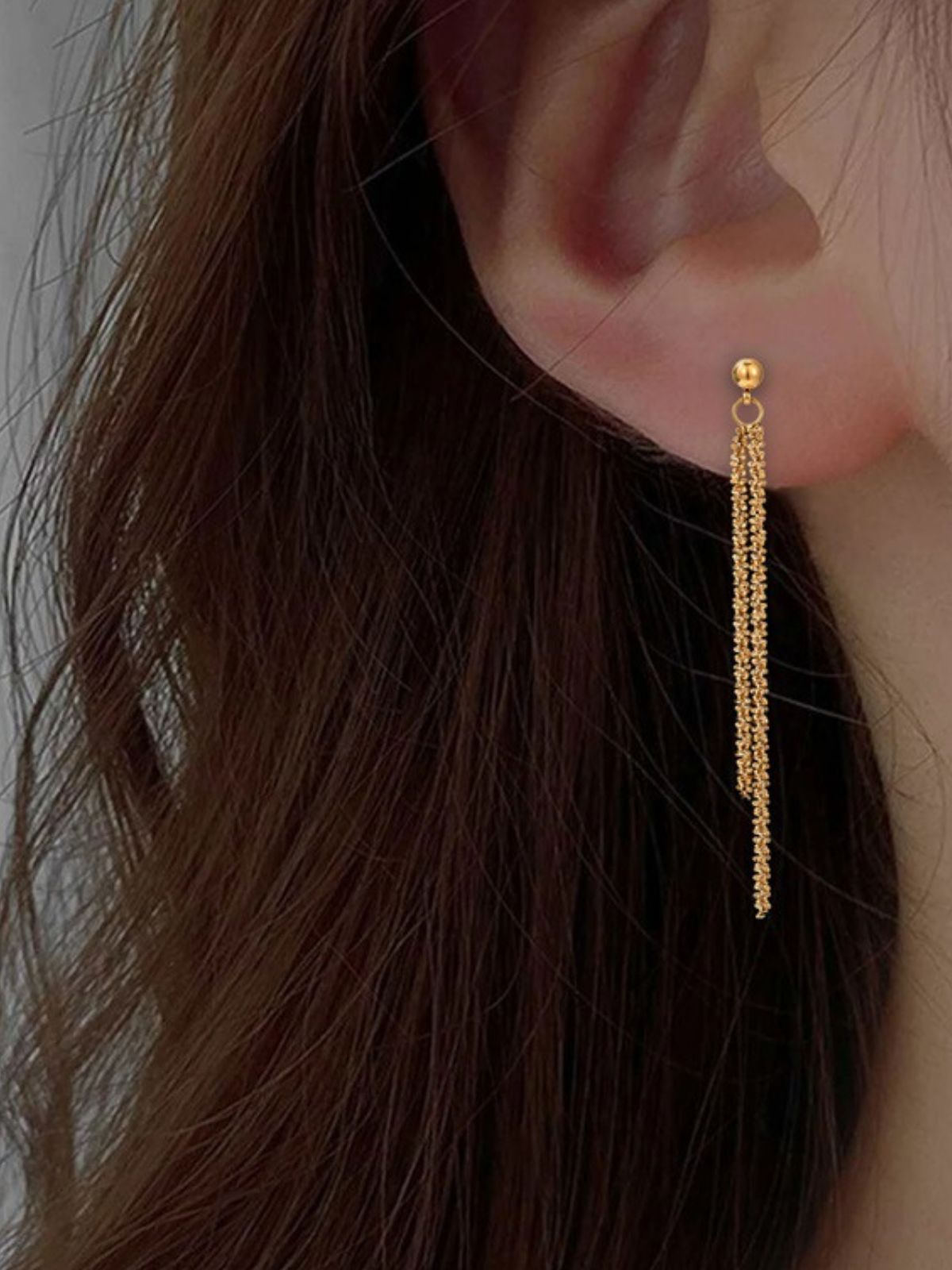 Boucles d'oreilles longues femme, acier inoxydable doré, pampilles et chaîne, style moderne, modèle Jeanne - Boucles d'oreilles - Or 4 mm