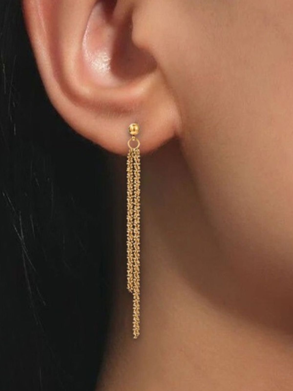 Boucles d'oreilles longues femme, acier inoxydable doré, pampilles et chaîne, style moderne, modèle Jeanne - Boucles d'oreilles - Or 4 mm