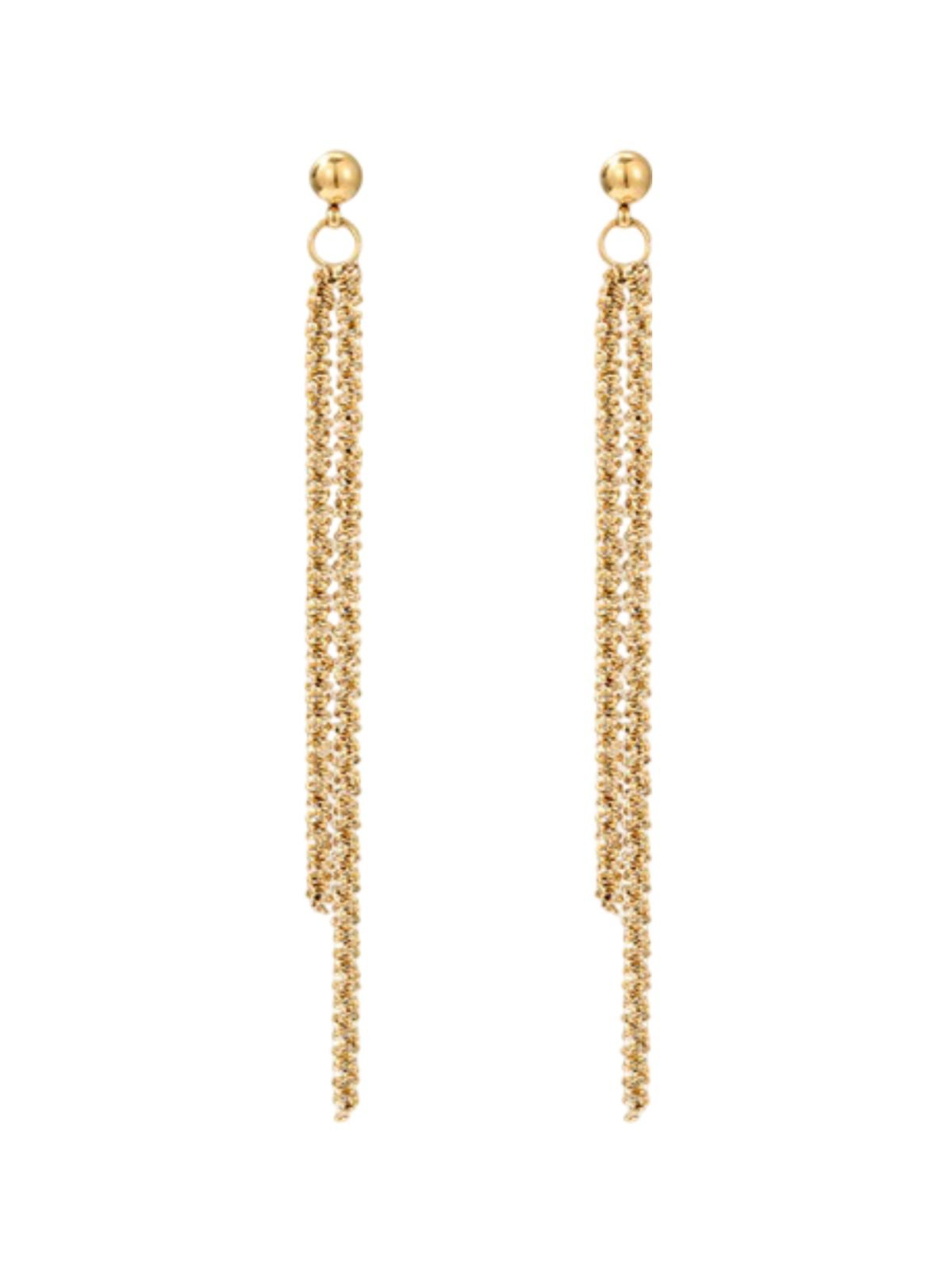 Boucles d'oreilles longues femme, acier inoxydable doré, pampilles et chaîne, style moderne, modèle Jeanne - Boucles d'oreilles - Or 4 mm
