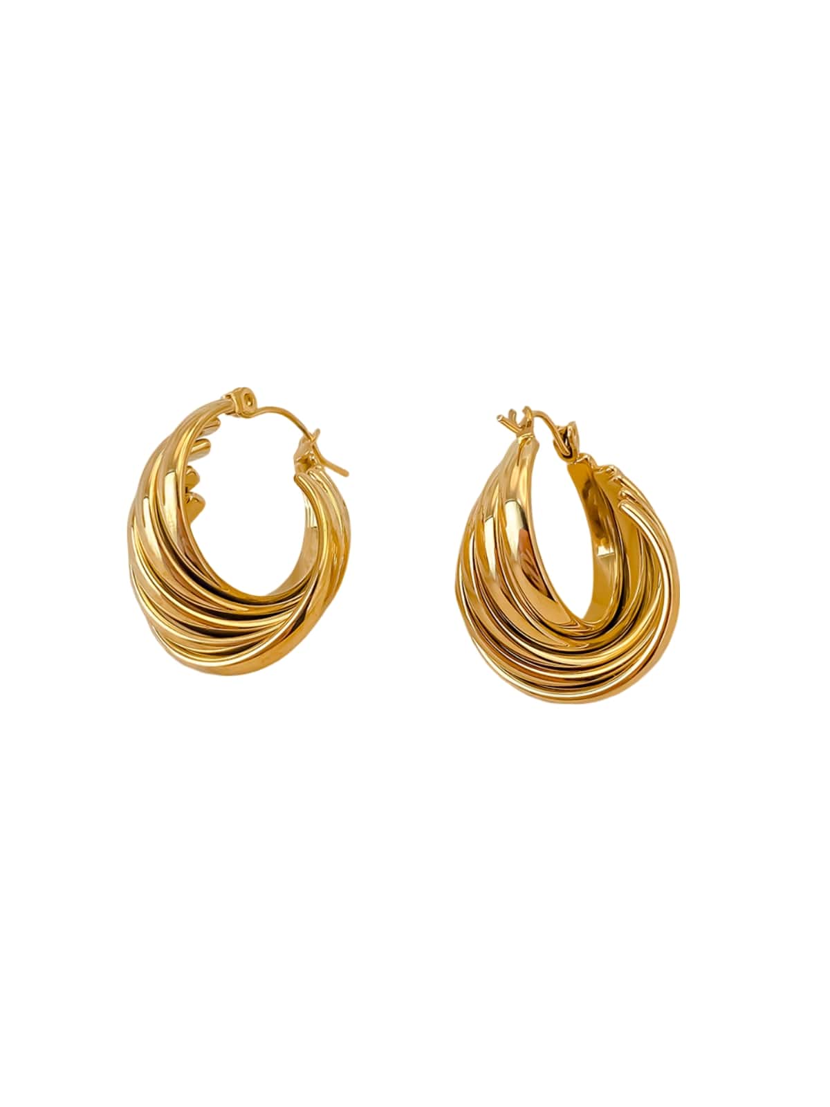 Boucles d’oreilles Mobius, acier inoxydable, plaqué or 18 carats, style géométrique, design contemporain, modèle Urielle - Boucles d'oreilles - Or 27 mm