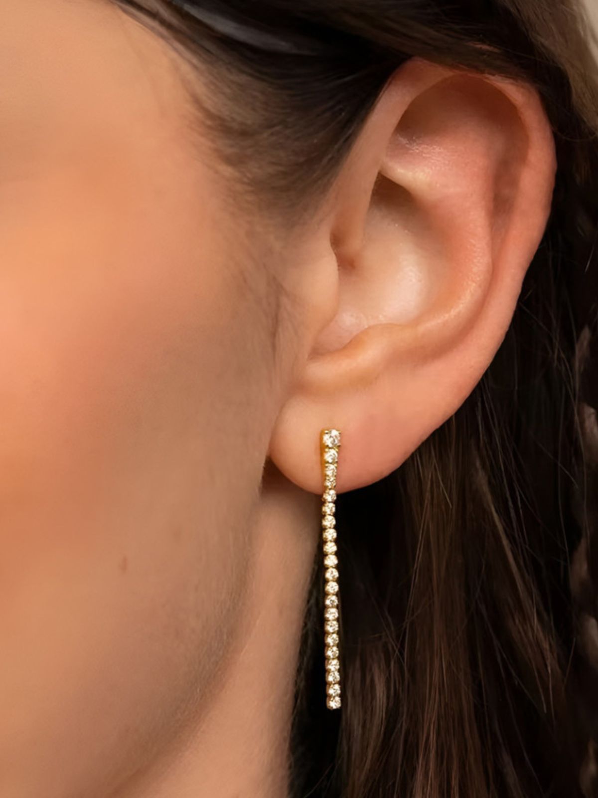 Boucles d'oreilles pendantes, zirconium cubique, acier inoxydable doré, bijou tendance femme, modèle Rosalie - Boucles d'oreilles - Or