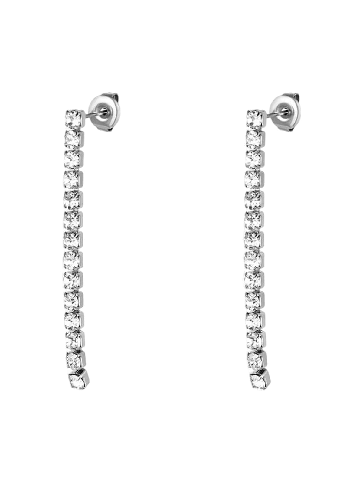 Boucles d'oreilles pendantes, zirconium cubique, acier inoxydable doré, bijou tendance femme, modèle Rosalie - Boucles d'oreilles - Argent