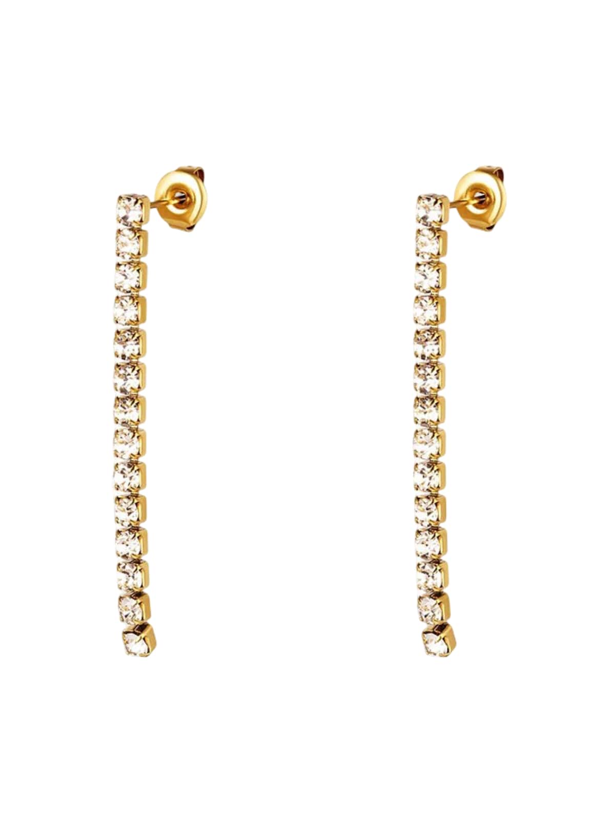 Boucles d'oreilles pendantes, zirconium cubique, acier inoxydable doré, bijou tendance femme, modèle Rosalie - Boucles d'oreilles - Or