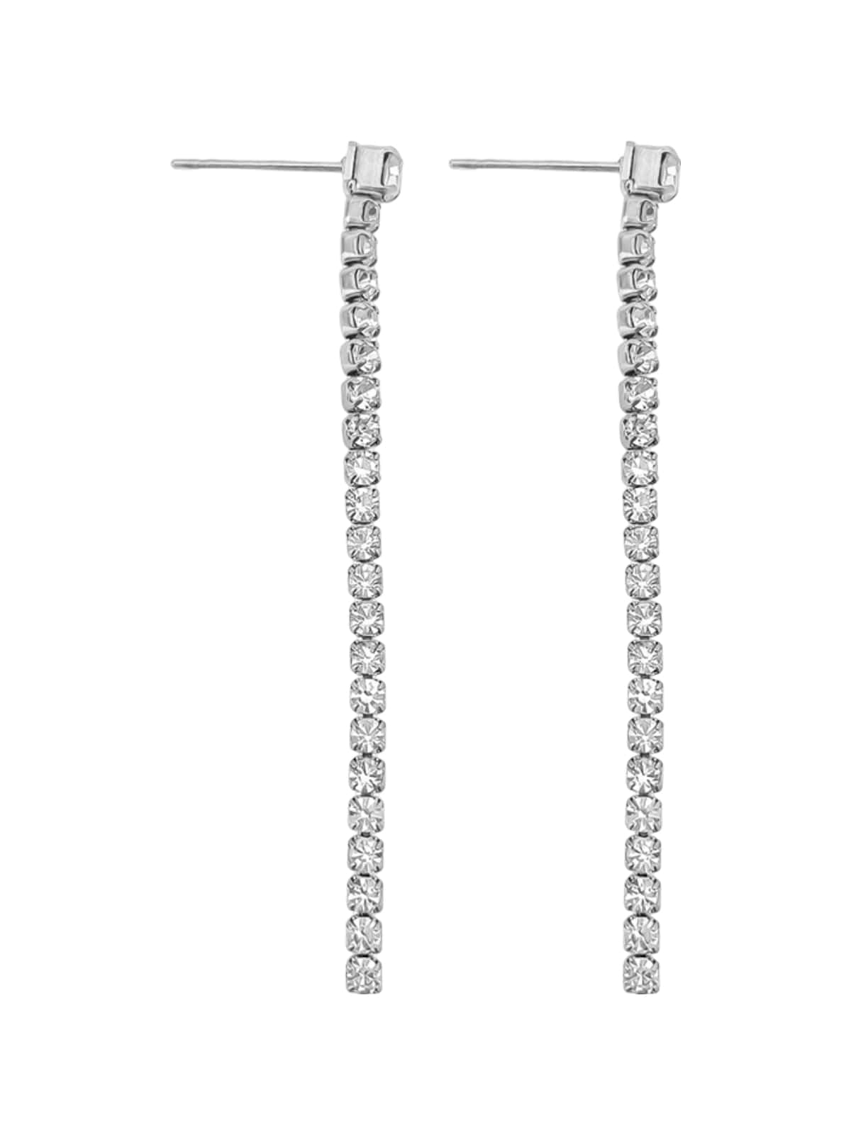 Boucles d'oreilles pendantes, zirconium cubique, acier inoxydable doré, bijou tendance femme, modèle Rosalie - Boucles d'oreilles - Argent