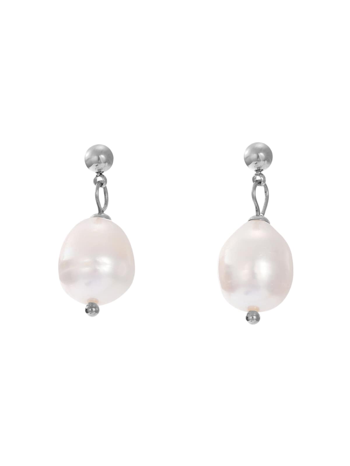Boucles d’oreilles perles d’eau douce, acier inoxydable, plaqué or 14K, style minimaliste, bijoux femme, modèle June - Boucles d'oreilles - Argent 32 mm