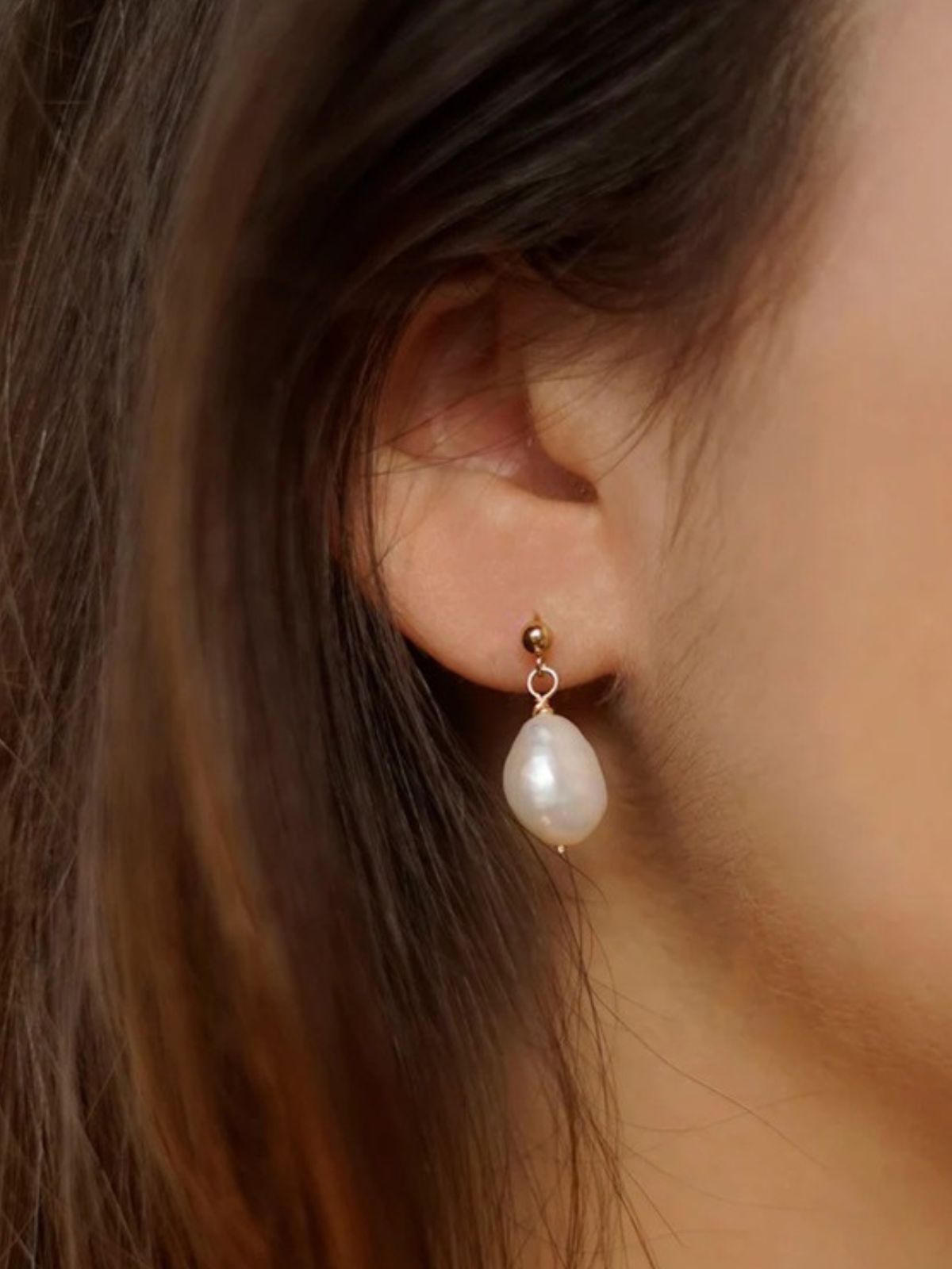 Boucles d’oreilles perles d’eau douce, acier inoxydable, plaqué or 14K, style minimaliste, bijoux femme, modèle June - Boucles d'oreilles - Or 32 mm