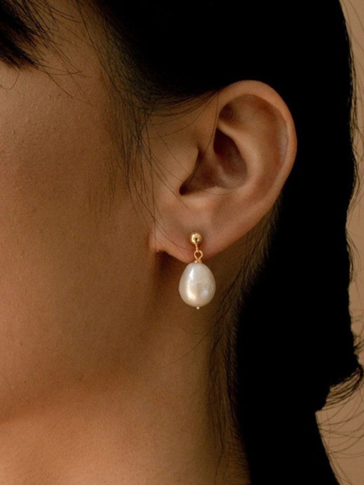 Boucles d’oreilles perles d’eau douce, acier inoxydable, plaqué or 14K, style minimaliste, bijoux femme, modèle June - Boucles d'oreilles - Or 32 mm
