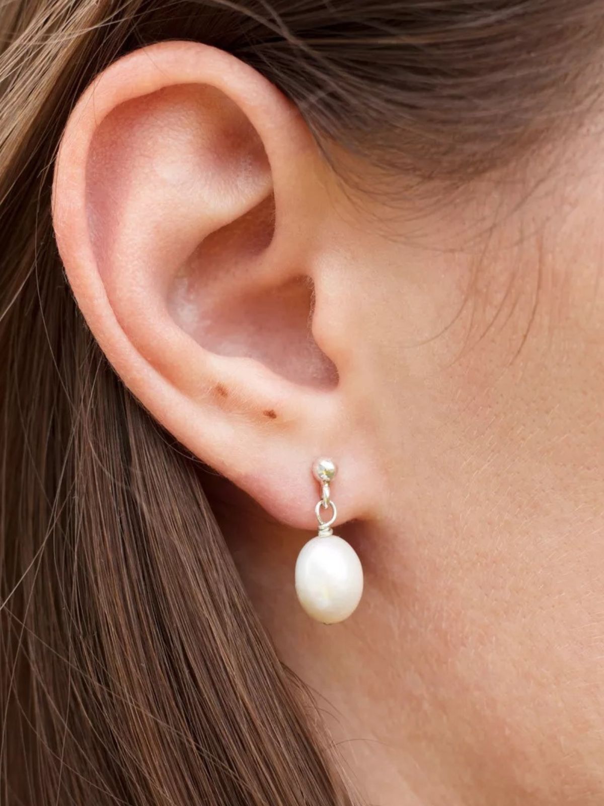 Boucles d’oreilles perles d’eau douce, acier inoxydable, plaqué or 14K, style minimaliste, bijoux femme, modèle June - Boucles d'oreilles - Argent 32 mm