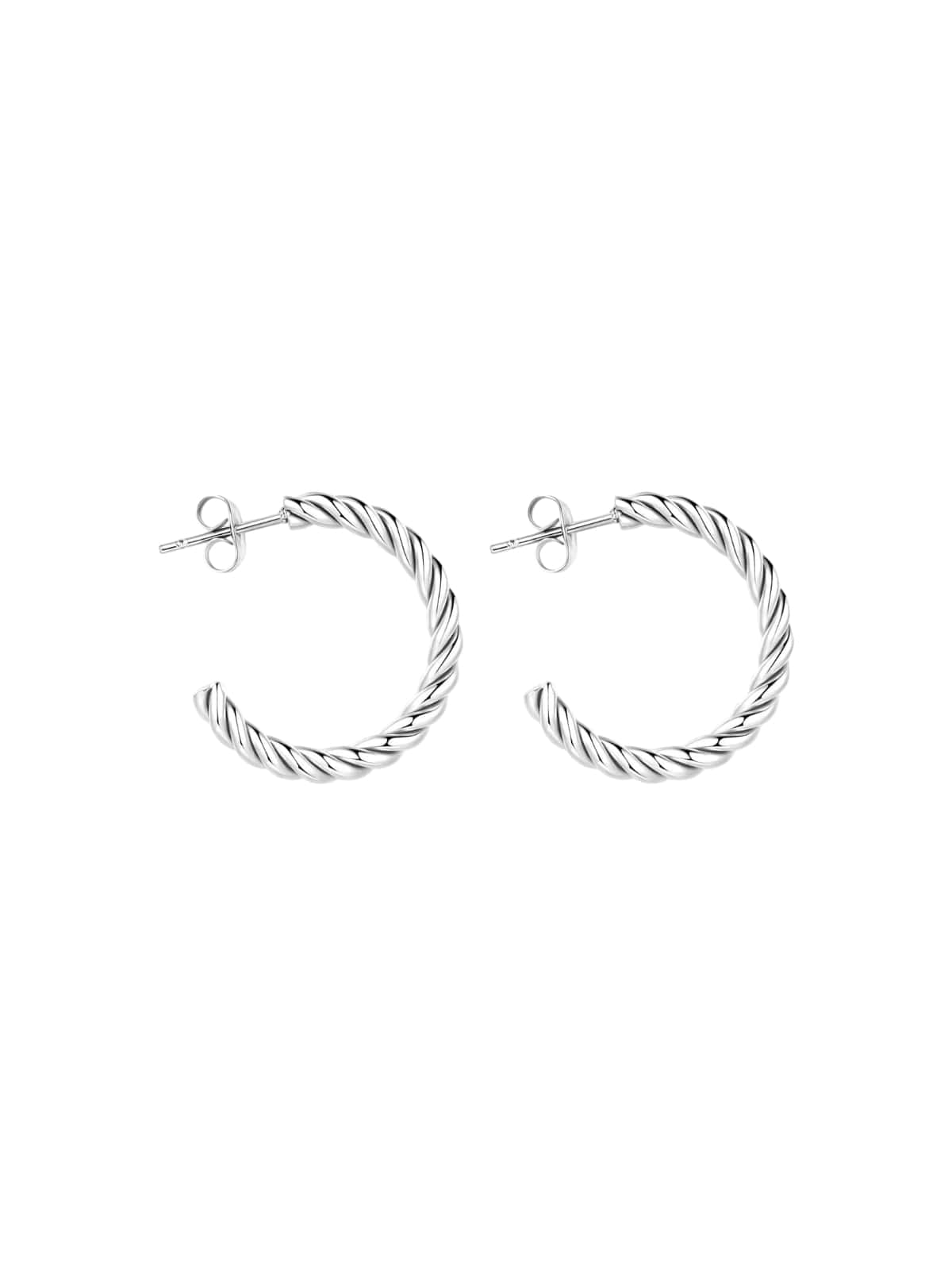 Boucles d’oreilles torsadées, créoles acier inoxydable, plaqué or 18K, style croissant, pour femme, modèle Editte - Boucles d'oreilles - Argent 20 mm