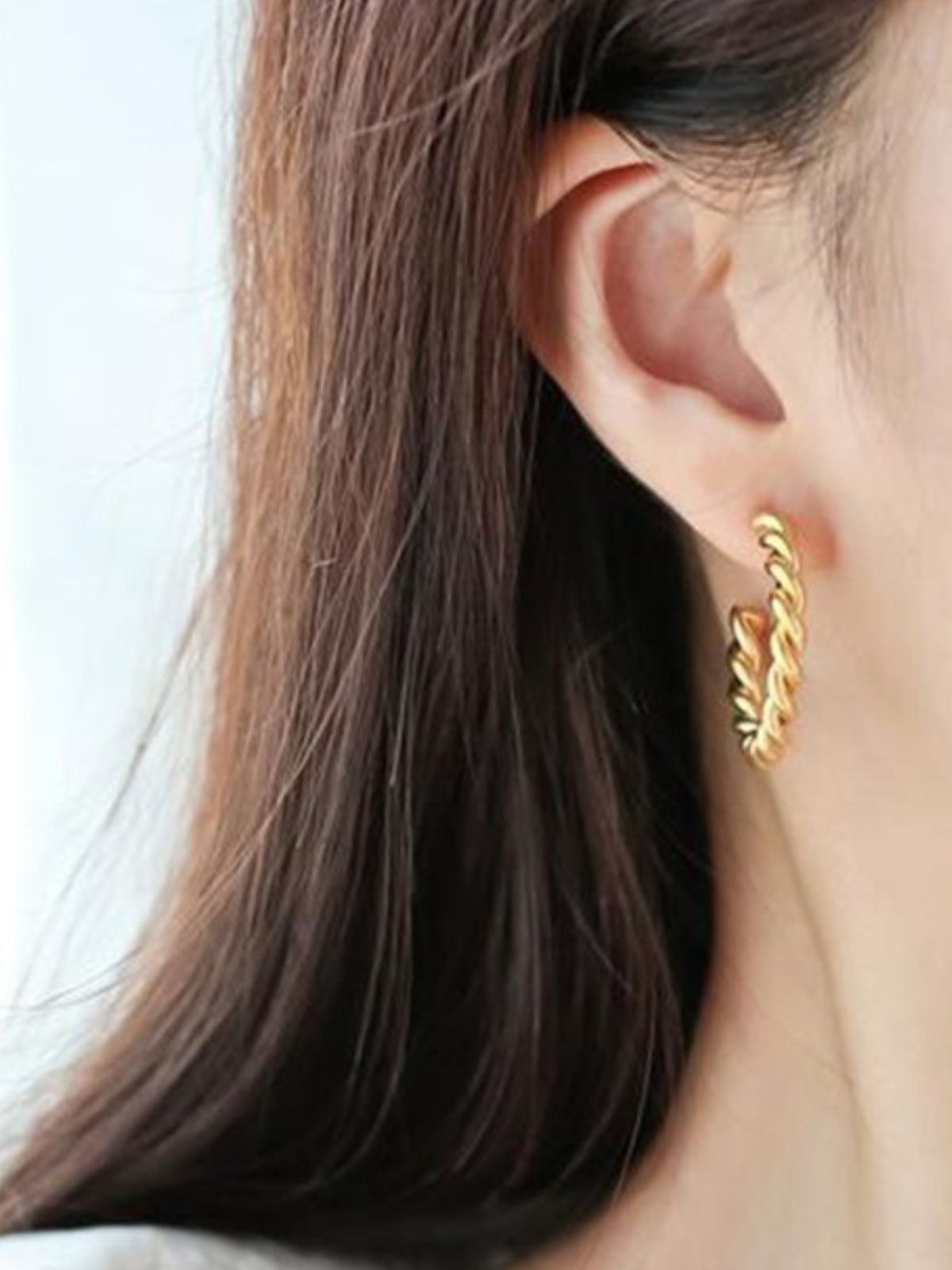 Boucles d’oreilles torsadées, créoles acier inoxydable, plaqué or 18K, style croissant, pour femme, modèle Editte - Boucles d'oreilles - Or 20 mm