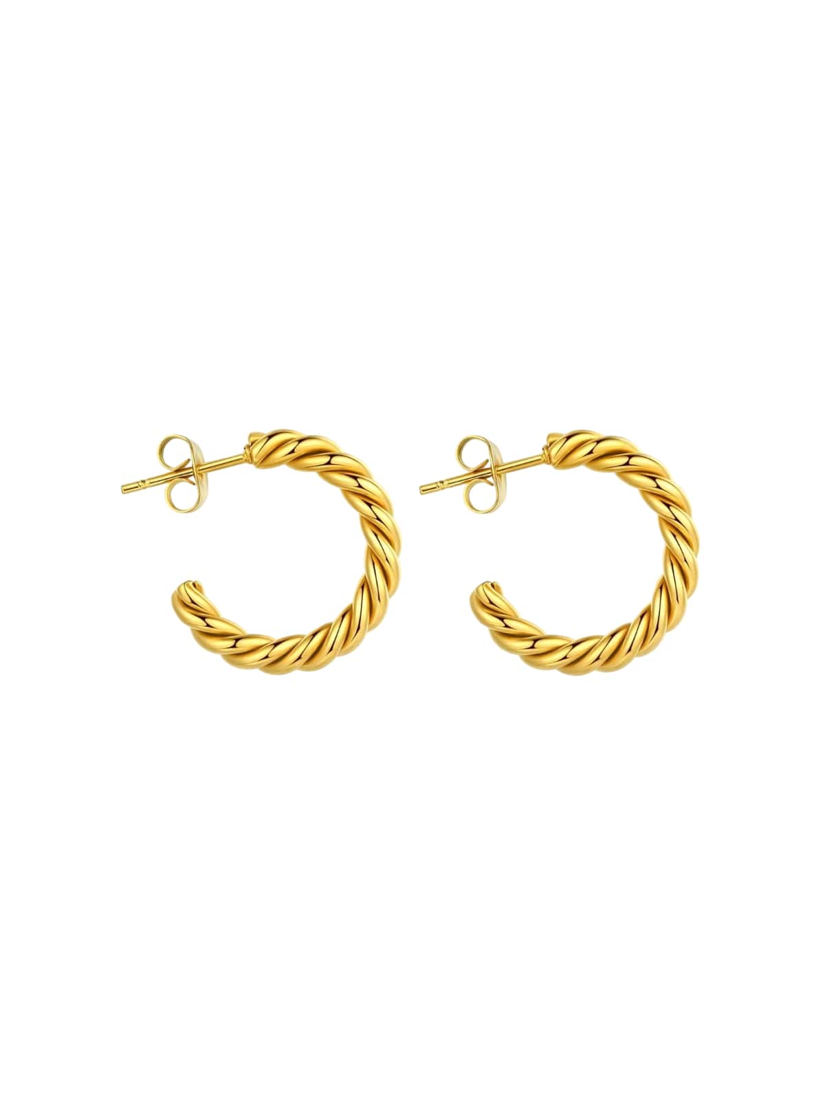 Boucles d’oreilles torsadées, créoles acier inoxydable, plaqué or 18K, style croissant, pour femme, modèle Editte - Boucles d'oreilles - Or 20 mm