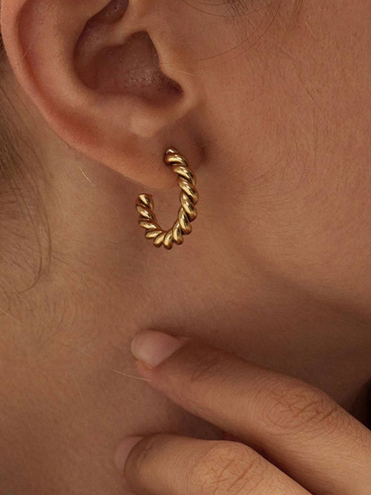 Boucles d’oreilles torsadées, créoles acier inoxydable, plaqué or 18K, style croissant, pour femme, modèle Editte - Boucles d'oreilles - Or 20 mm