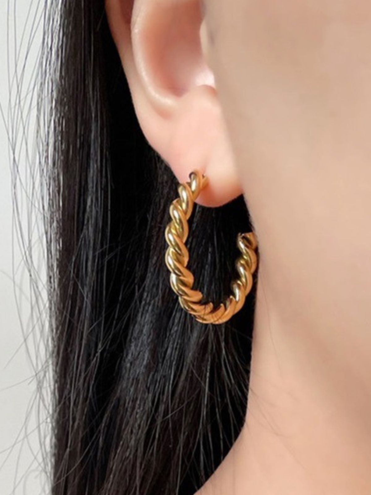 Boucles d’oreilles torsadées, créoles acier inoxydable, plaqué or 18K, style croissant, pour femme, modèle Editte - Boucles d'oreilles - Or 20 mm