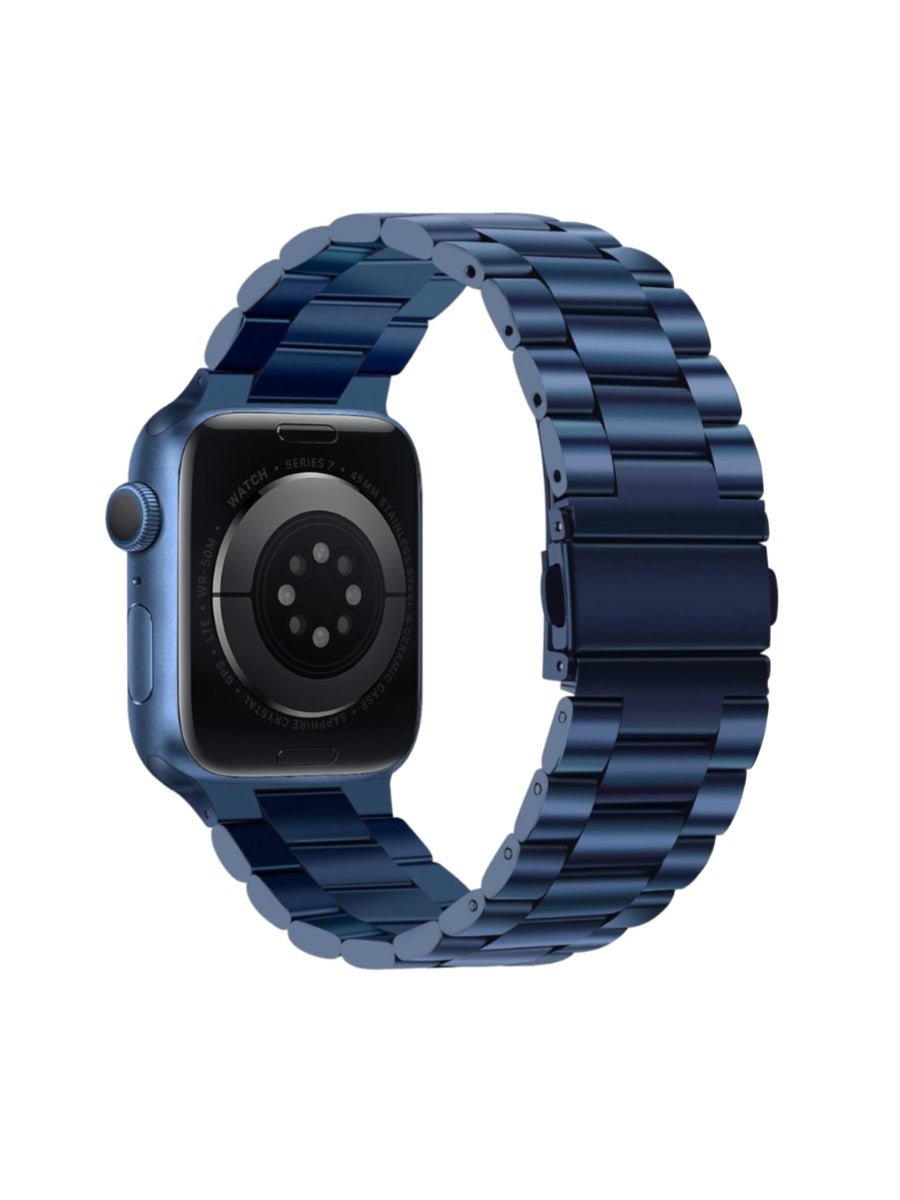 Bracelet acier inoxydable Apple Watch, design raffiné, maillons ajustables, fermoir invisible, confort et style, modèle Major - Bracelet Apple Watch - Bleu 38 à 42mm