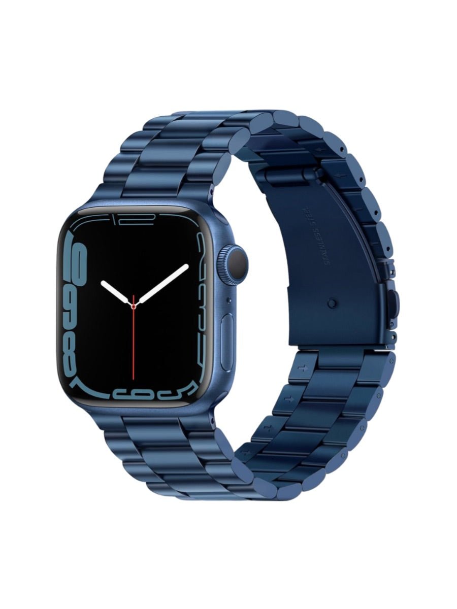 Bracelet acier inoxydable Apple Watch, design raffiné, maillons ajustables, fermoir invisible, confort et style, modèle Major - Bracelet Apple Watch - Bleu 38 à 42mm