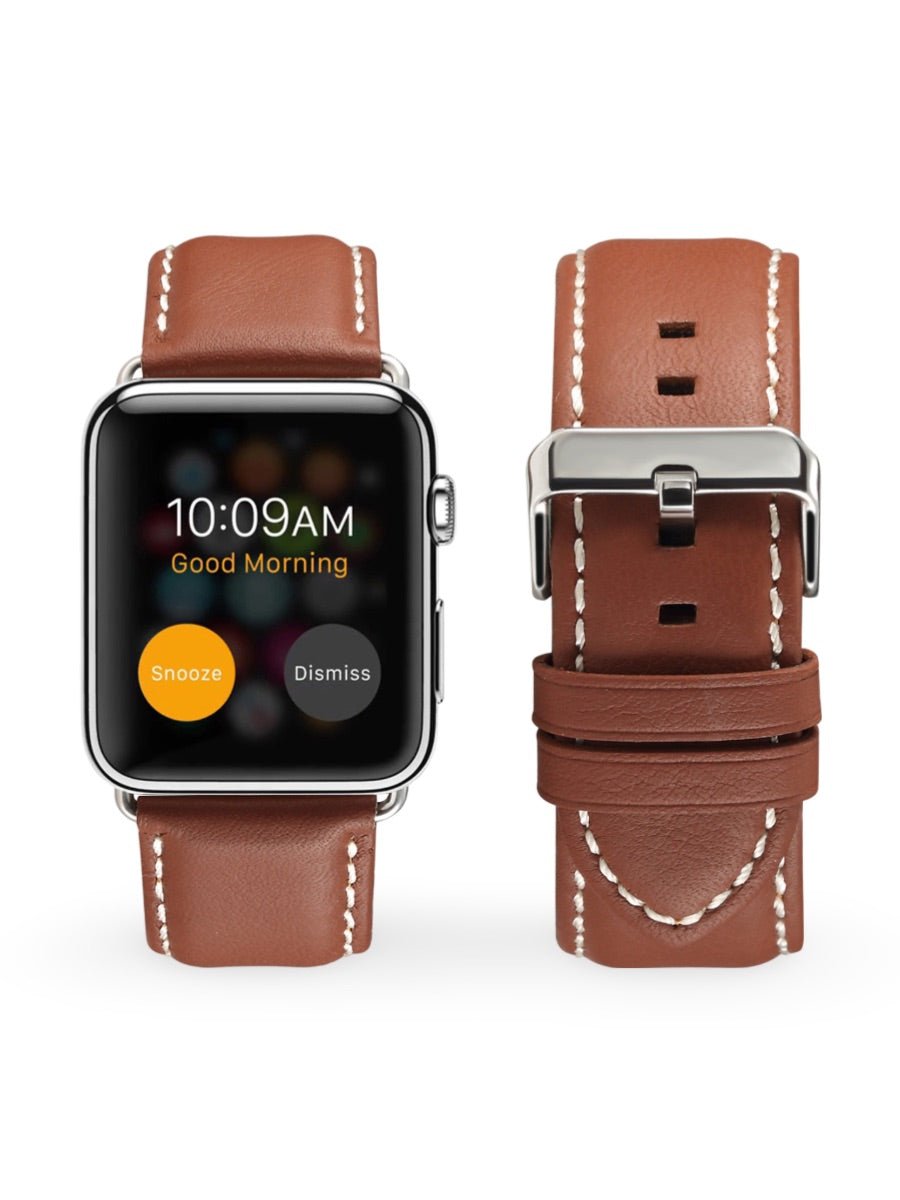 Bracelet Apple Watch cuir véritable, acier inoxydable, ajustable, pour l'homme moderne, modèle Lino - Bracelet Apple Watch - Marron 38 à 42mm