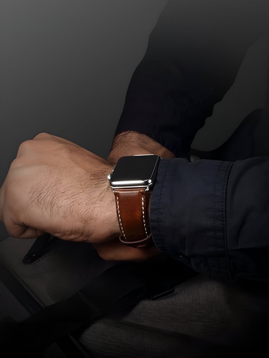 Bracelet Apple Watch cuir véritable, acier inoxydable, ajustable, pour l'homme moderne, modèle Lino - Bracelet Apple Watch - Noir 38 à 42mm