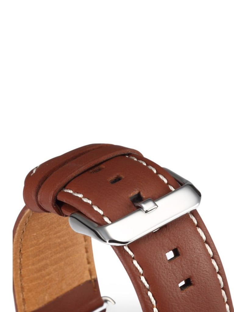 Bracelet Apple Watch cuir véritable, acier inoxydable, ajustable, pour l'homme moderne, modèle Lino - Bracelet Apple Watch - Marron 38 à 42mm