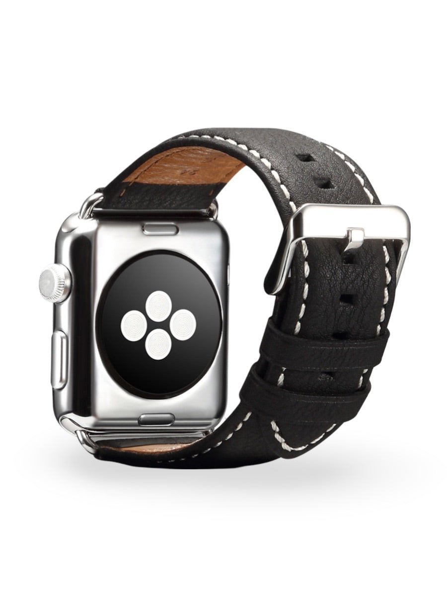 Bracelet Apple Watch cuir véritable, acier inoxydable, ajustable, pour l'homme moderne, modèle Lino - Bracelet Apple Watch - Noir 38 à 42mm