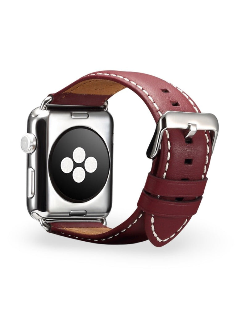 Bracelet Apple Watch cuir véritable, acier inoxydable, ajustable, pour l'homme moderne, modèle Lino - Bracelet Apple Watch - Rouge 38 à 42mm