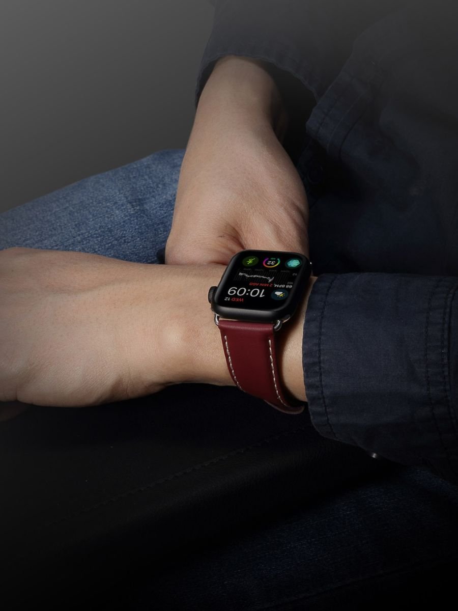 Bracelet Apple Watch cuir véritable, acier inoxydable, ajustable, pour l'homme moderne, modèle Lino - Bracelet Apple Watch - Rouge 38 à 42mm