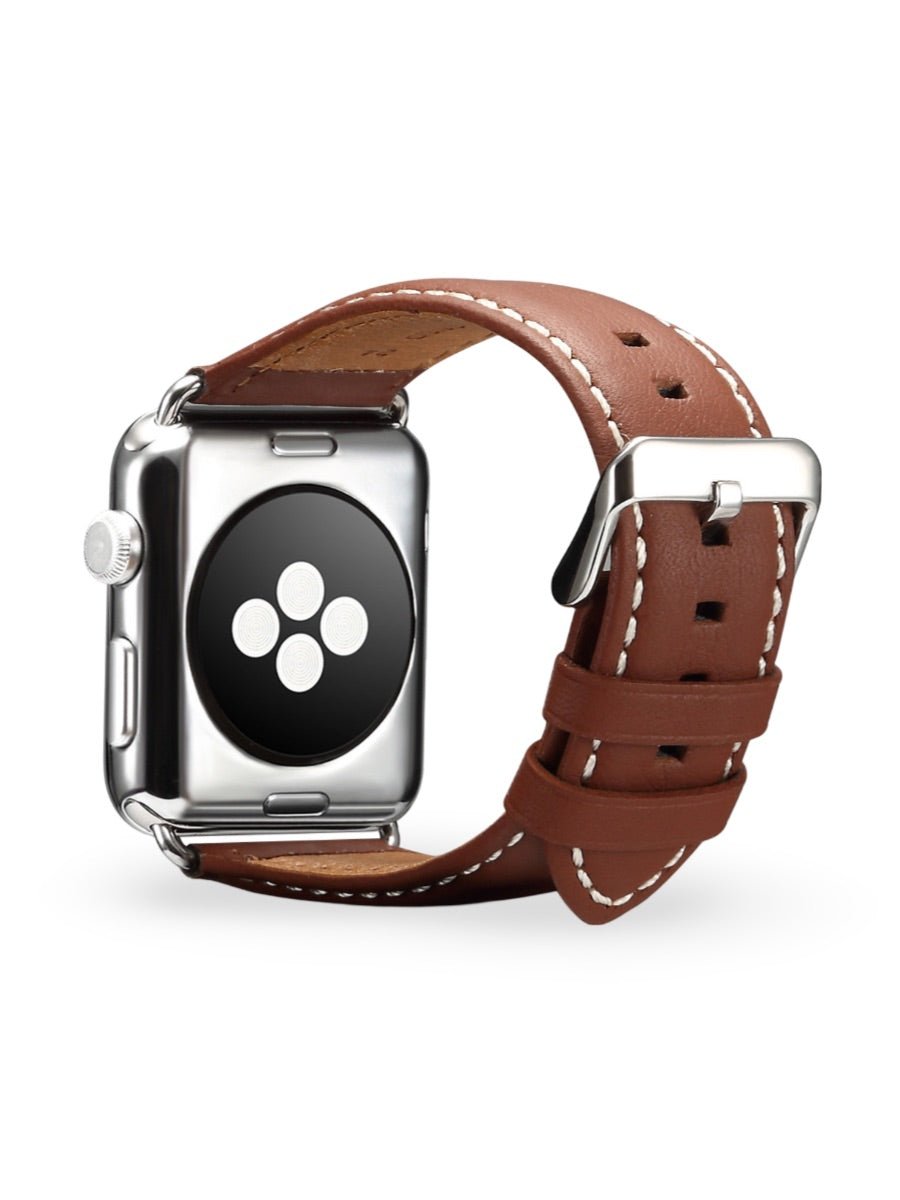 Bracelet Apple Watch cuir véritable, acier inoxydable, ajustable, pour l'homme moderne, modèle Lino - Bracelet Apple Watch - Marron 38 à 42mm