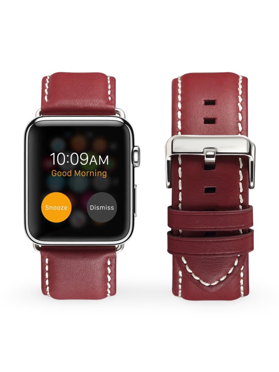 Bracelet Apple Watch cuir véritable, acier inoxydable, ajustable, pour l'homme moderne, modèle Lino - Bracelet Apple Watch - Rouge 38 à 42mm