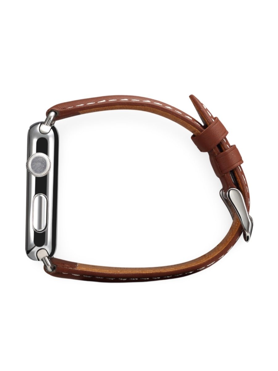 Bracelet Apple Watch cuir véritable, acier inoxydable, ajustable, pour l'homme moderne, modèle Lino - Bracelet Apple Watch - Marron 38 à 42mm