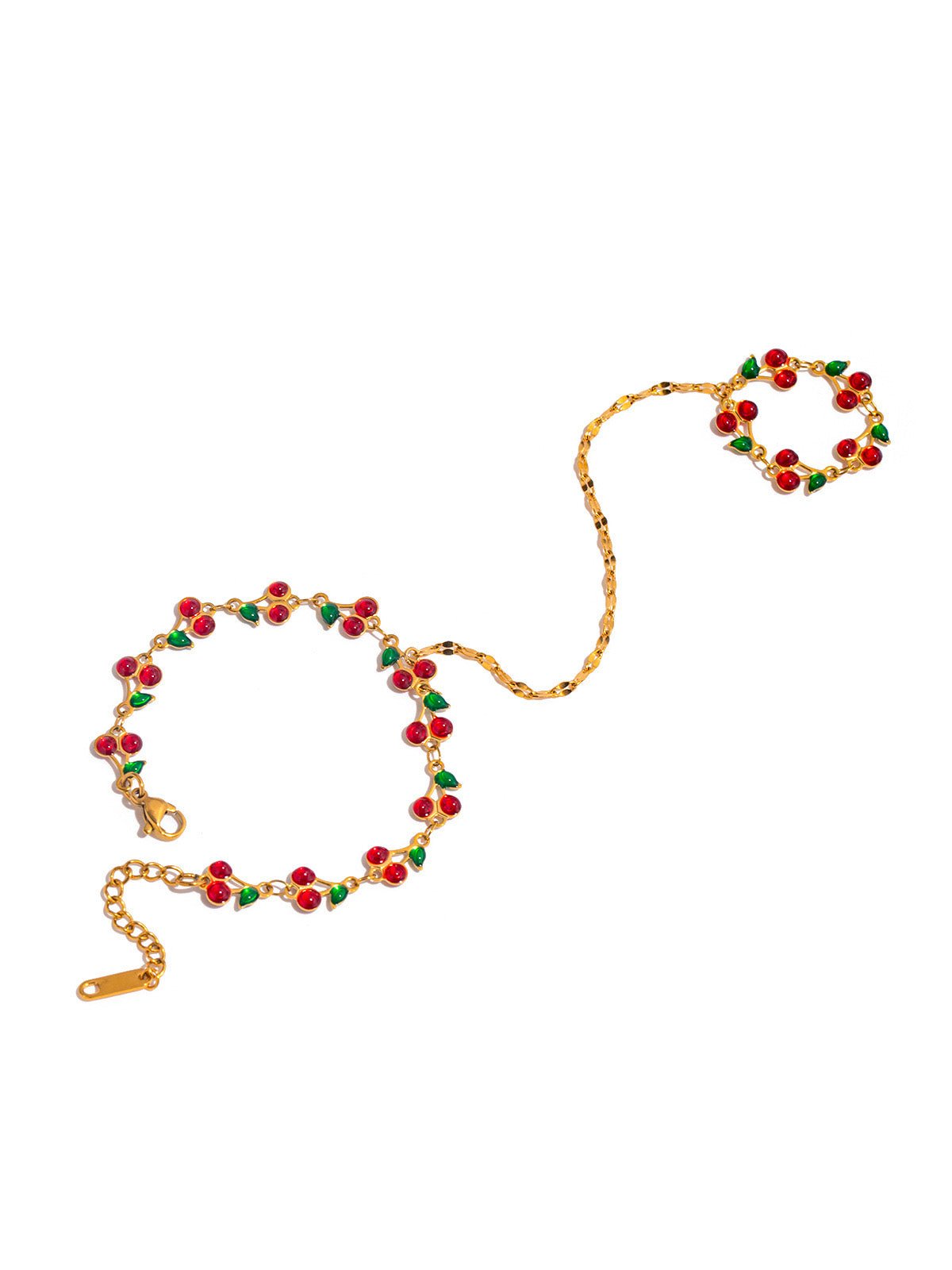 Bracelet chaîne de doigt cerises, en acier inoxydable doré, motif fruits rouges, modèle Magalie - Boucles d'oreilles - Or