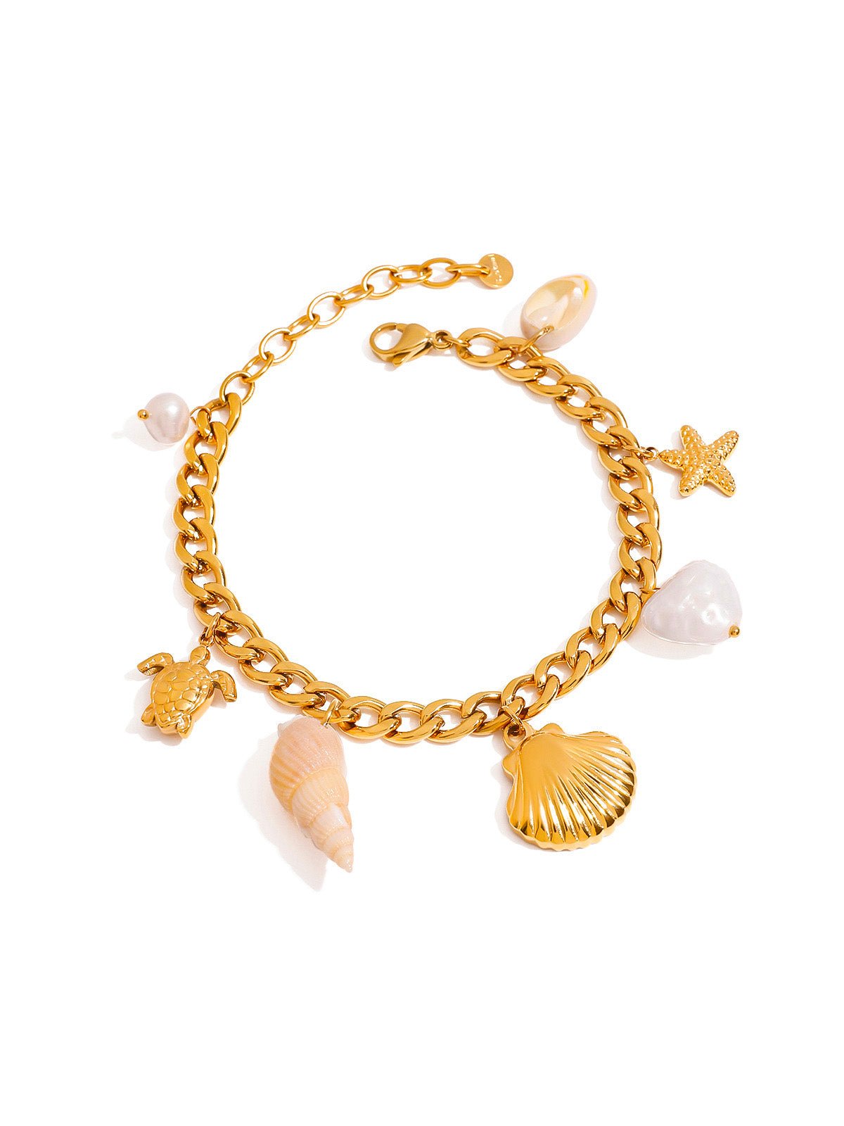 Bracelet chaîne dorée, charms coquillages et étoiles de mer, acier inoxydable 18K, waterproof, hypoallergénique, modèle Rose - Boucles d'oreilles - Or