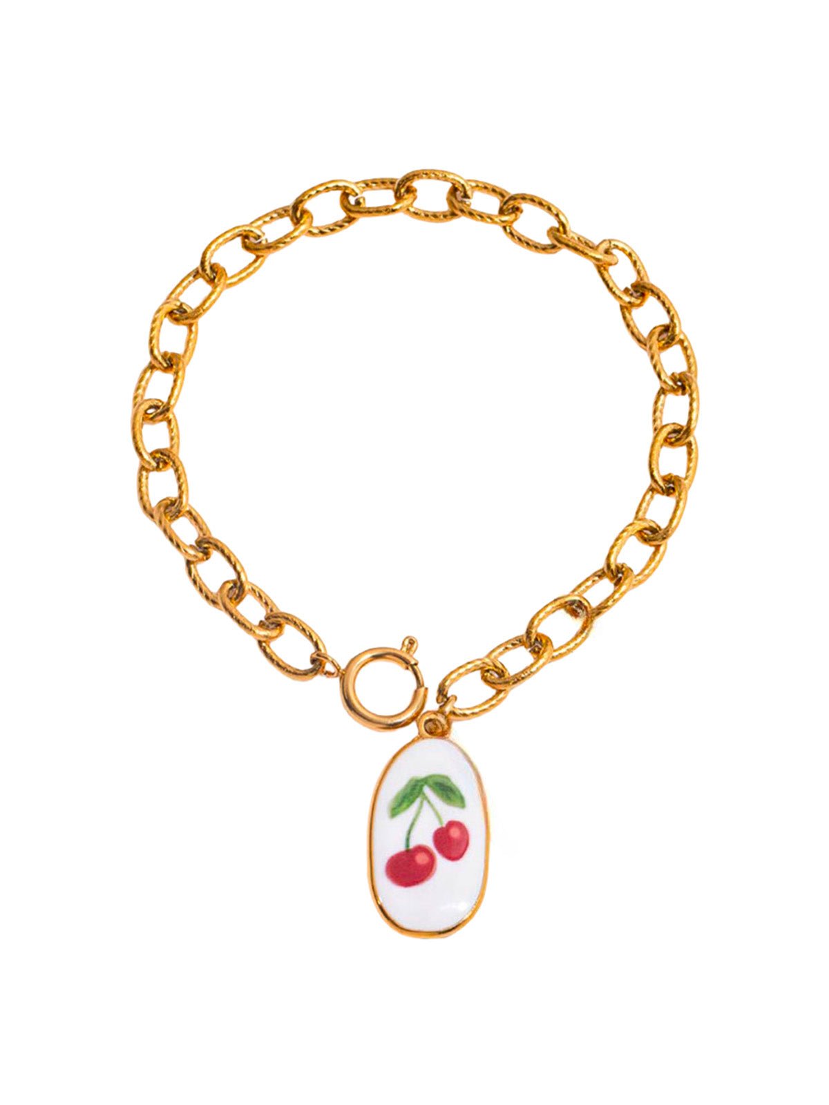 Bracelet chaîne en acier inoxydable, pendentif émaillé cerises, doré, étanche, hypoallergénique, été, modèle Jade - Boucles d'oreilles - Or