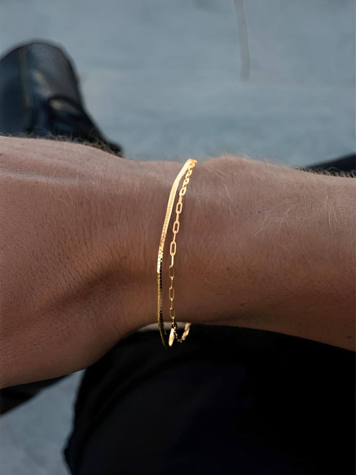 Bracelet chaîne homme, acier inoxydable, maille forçat fine, style minimaliste, modèle Kyle - Bracelet - Or XS