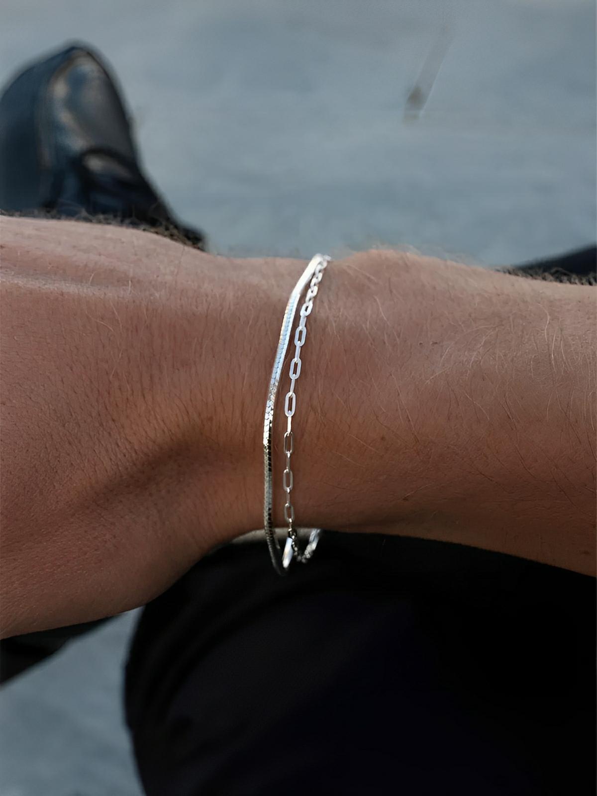 Bracelet chaîne homme, acier inoxydable, maille forçat fine, style minimaliste, modèle Kyle - Bracelet - Argent XS