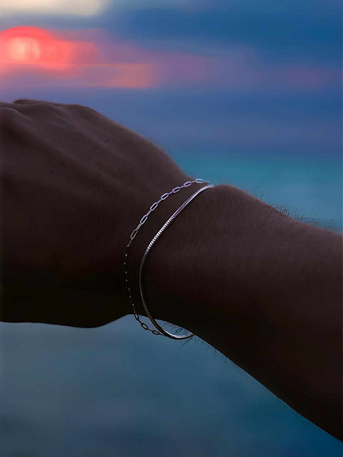 Bracelet chaîne homme, acier inoxydable, maille forçat fine, style minimaliste, modèle Kyle - Bracelet - Argent XS
