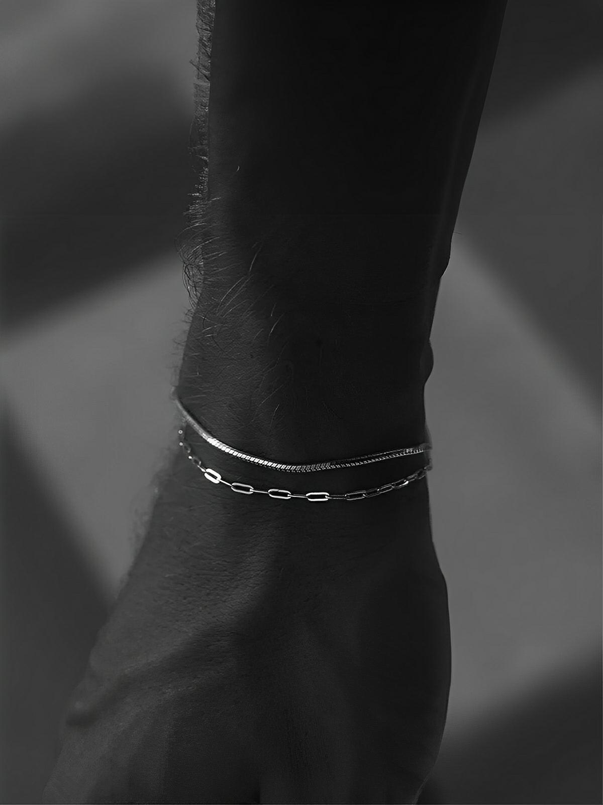 Bracelet chaîne homme, acier inoxydable, maille forçat fine, style minimaliste, modèle Kyle - Bracelet - Argent XS