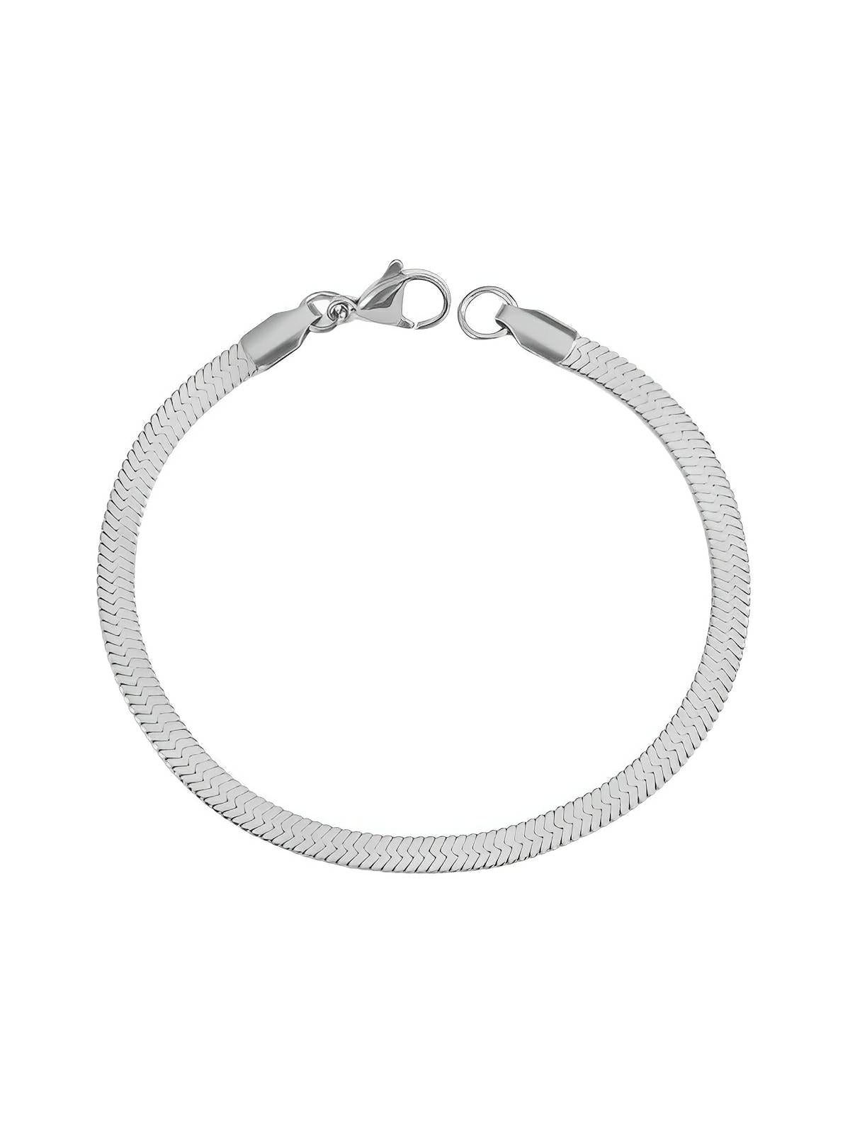 Bracelet chaîne plate snake, acier inoxydable, doré ou argenté, style minimaliste, 18 cm, modèle Luna - Bracelet - Argent