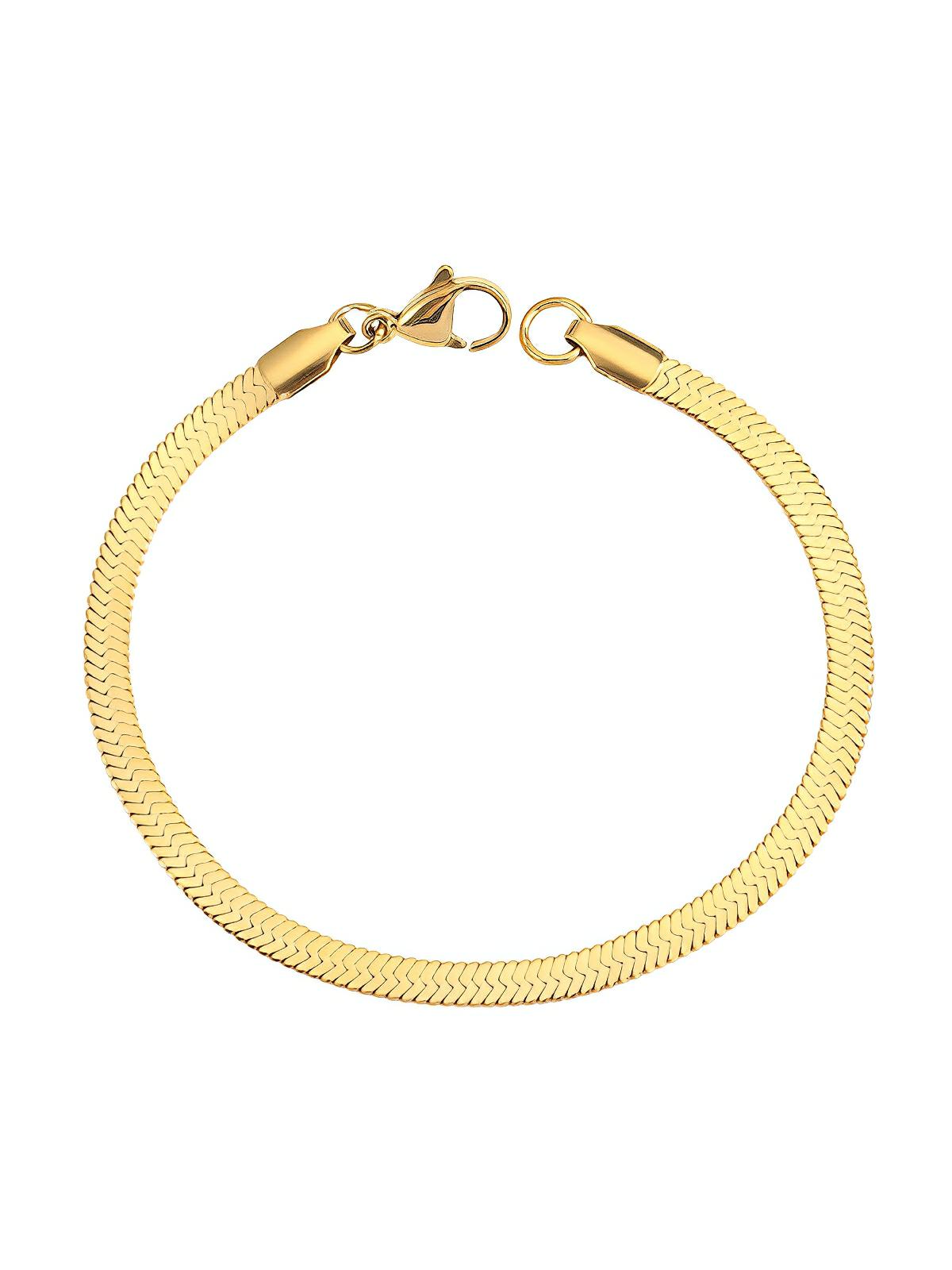 Bracelet chaîne plate snake, acier inoxydable, doré ou argenté, style minimaliste, 18 cm, modèle Luna - Bracelet - Or XS