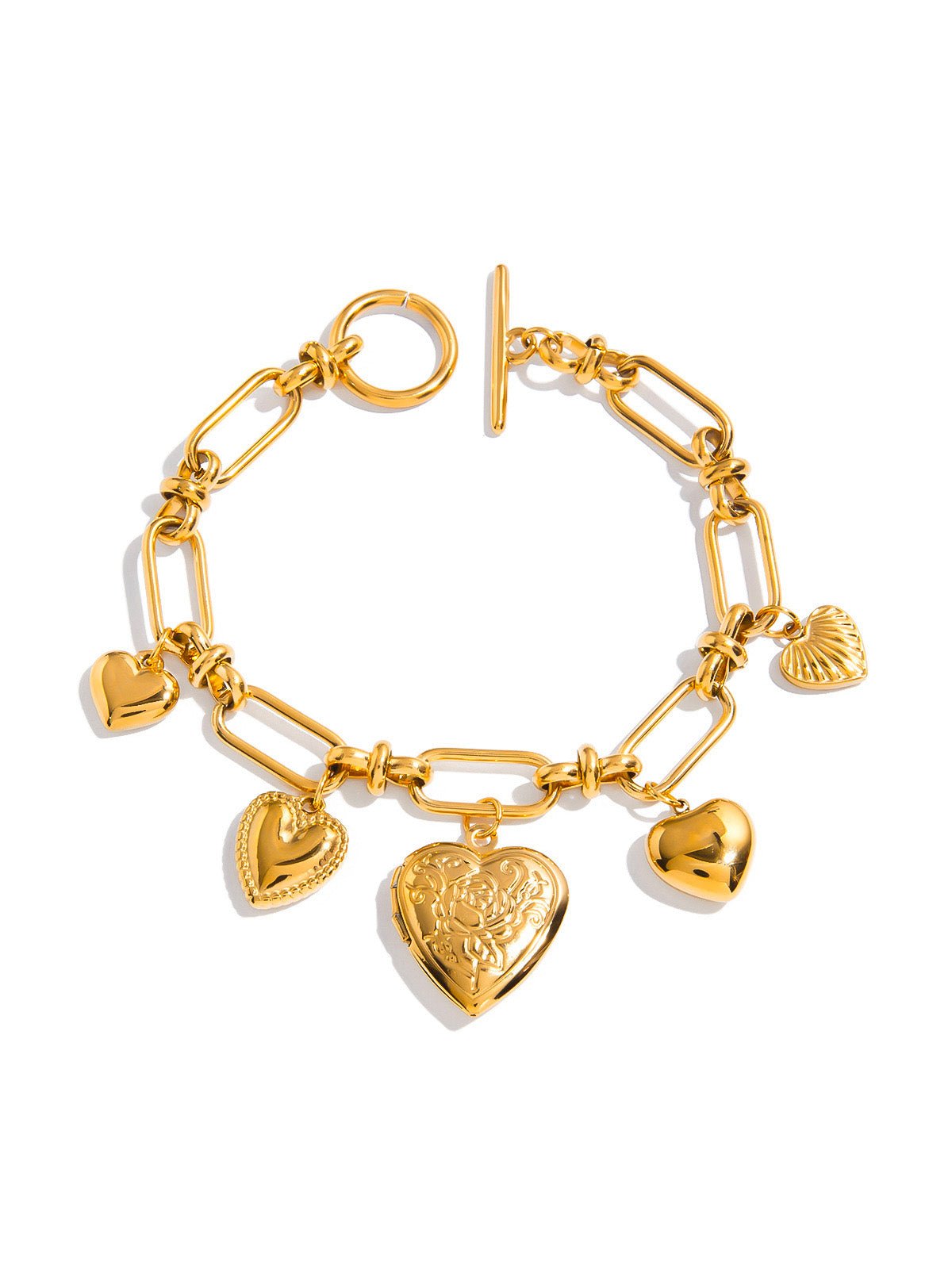 Bracelet cœur doré, charms gravés, acier inoxydable hypoallergénique, fermoir T - bar, waterproof, modèle Céleste - Boucles d'oreilles - Or