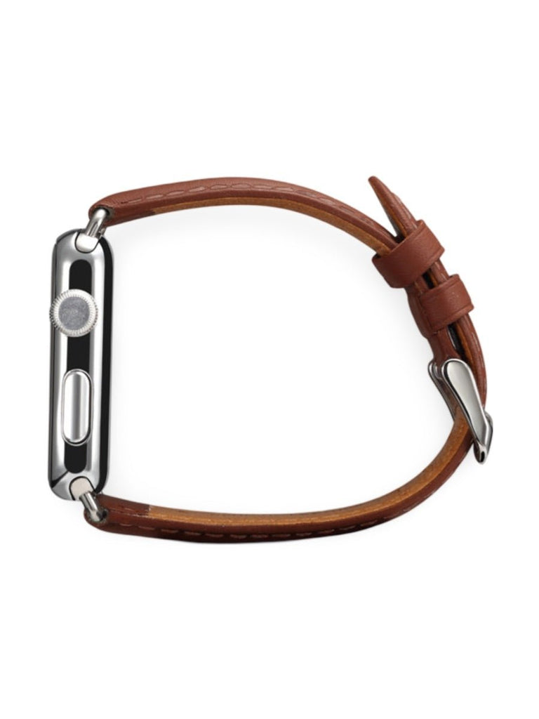 Bracelet cuir Apple Watch, acier inoxydable, ajustable, au ton raffiné, modèle Jonas - Bracelet Apple Watch - Marron 38 à 42mm