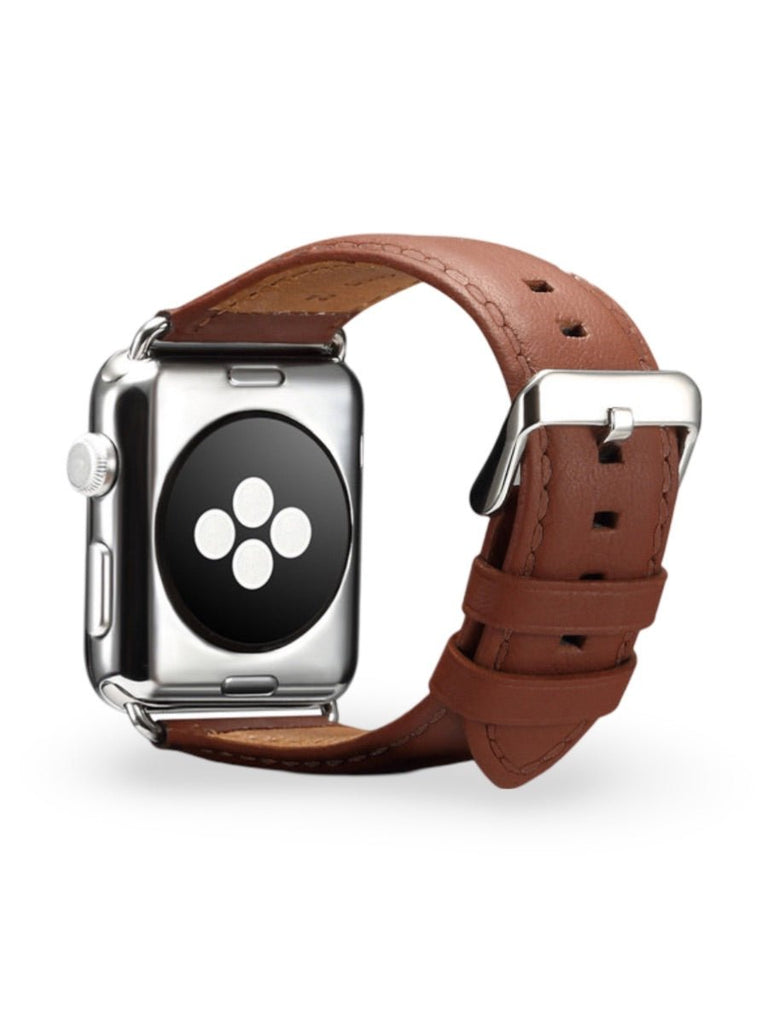 Bracelet cuir Apple Watch, acier inoxydable, ajustable, au ton raffiné, modèle Jonas - Bracelet Apple Watch - Marron 38 à 42mm