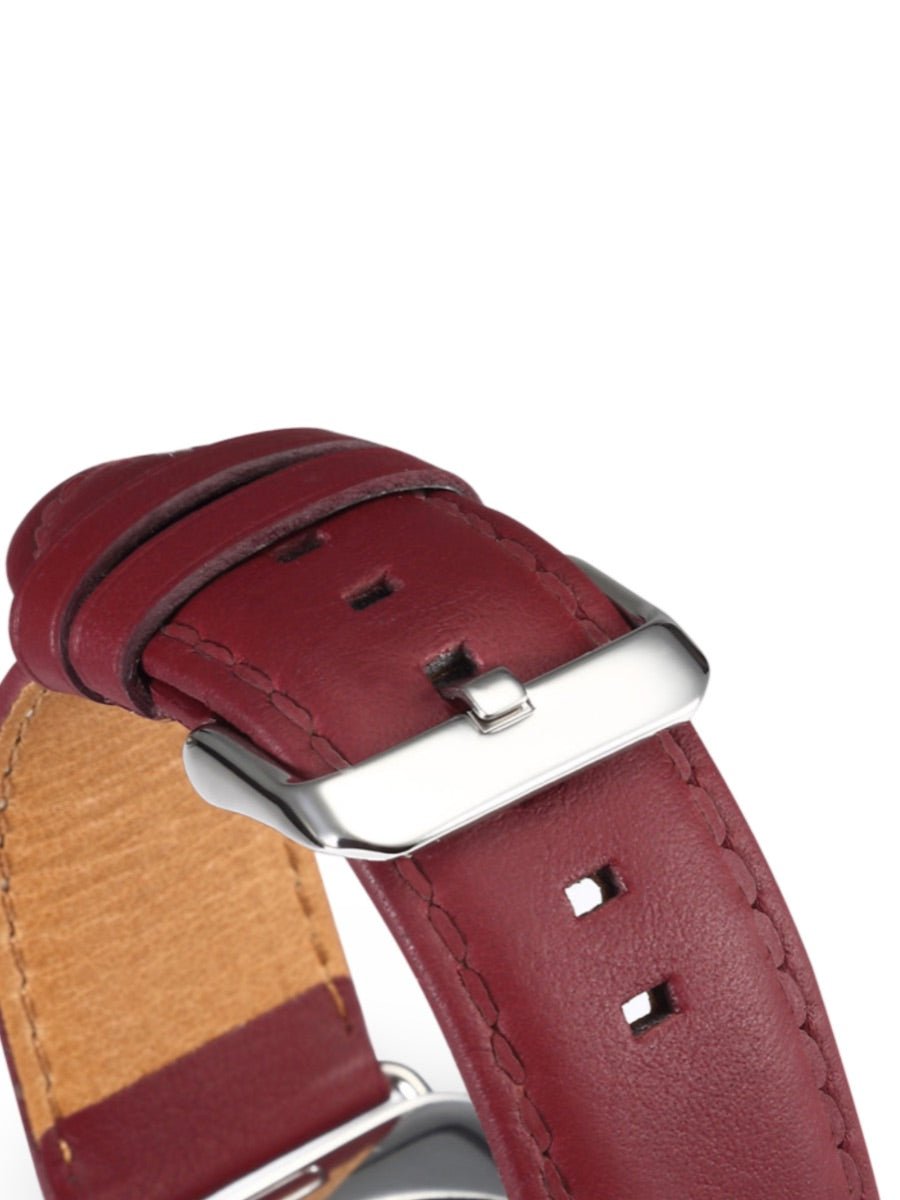 Bracelet cuir Apple Watch, acier inoxydable, ajustable, au ton raffiné, modèle Jonas - Bracelet Apple Watch - Bordeaux 38 à 42mm