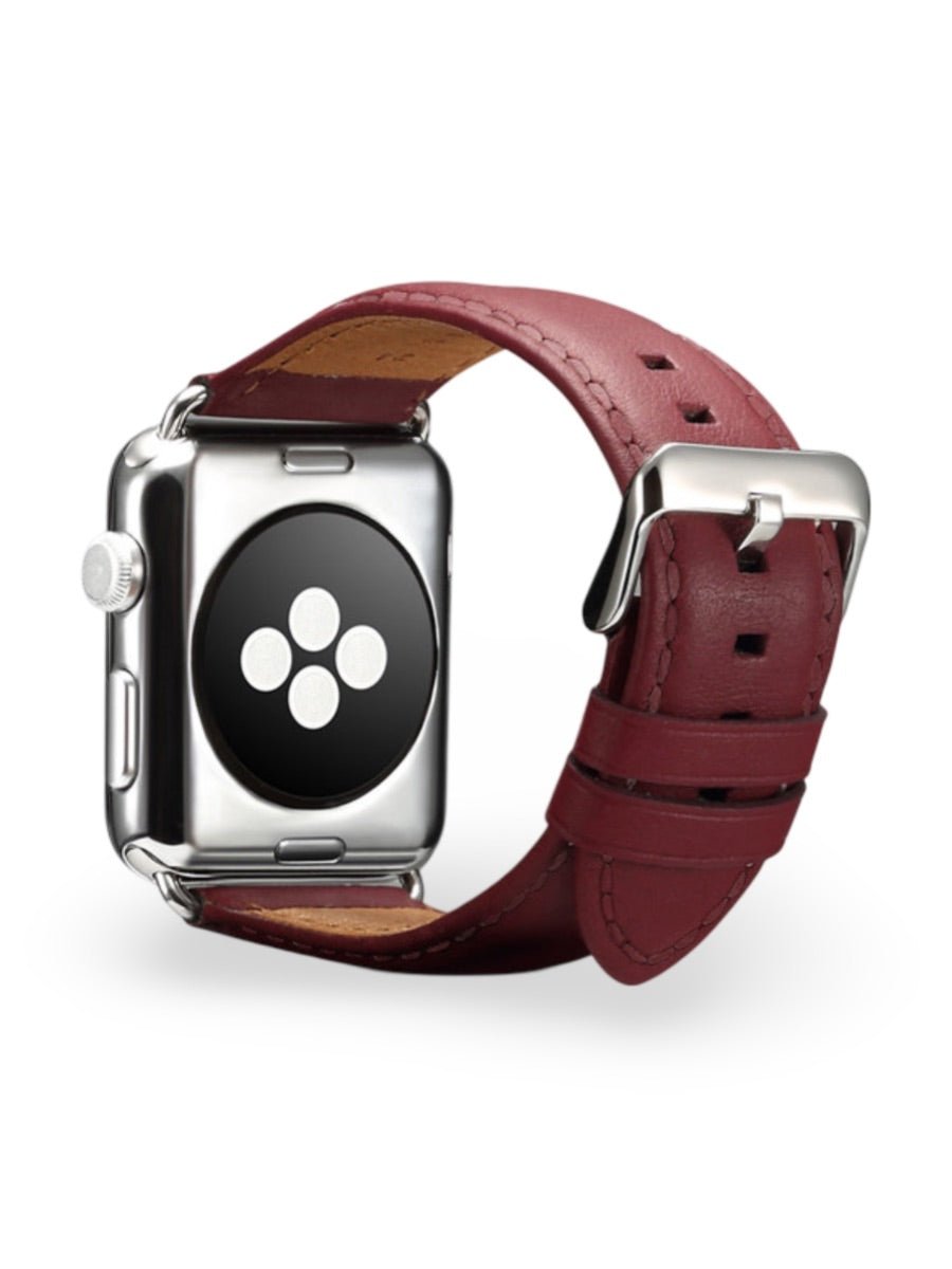 Bracelet cuir Apple Watch, acier inoxydable, ajustable, au ton raffiné, modèle Jonas - Bracelet Apple Watch - Bordeaux 38 à 42mm